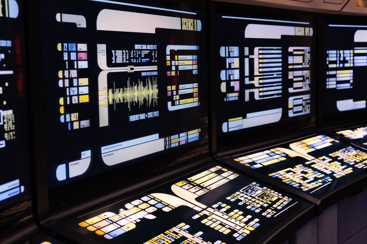 Home High-tech command center with advanced digital displays and control panels